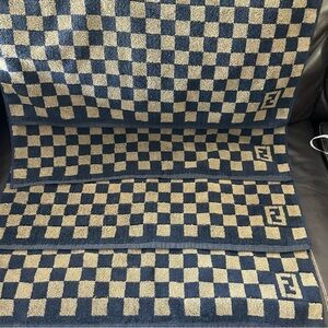 Vintage Fendi Black and Brown Checkered Bath Towel set of 4 - 27” by 50”